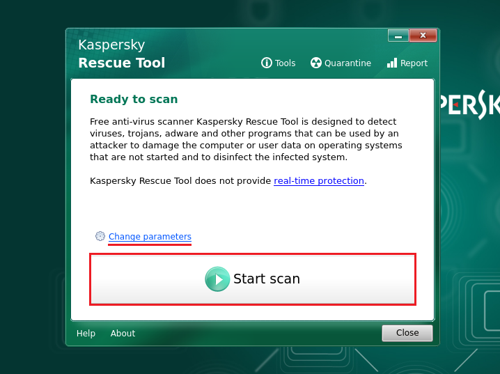 Kaspersky Rescue Disk ウイルススキャン