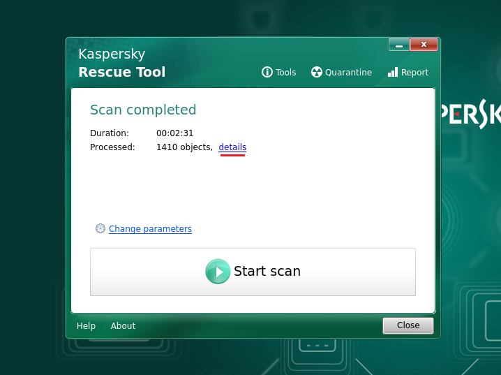 Kaspersky Rescue Disk ウイルススキャン結果