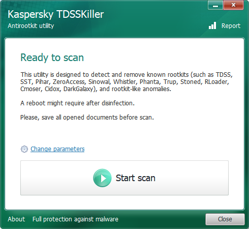 Kaspersky TDSSKiller メイン画面