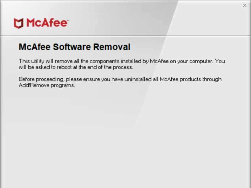 mcafee removal tool windows 10