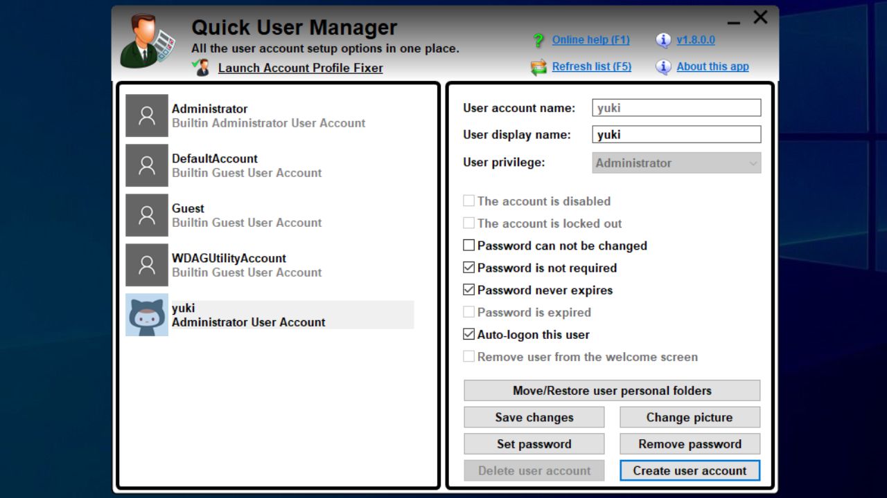Quick User Manager