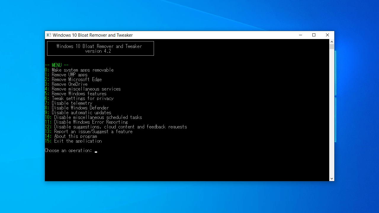 Windows 10 Bloat Remover and Tweaker