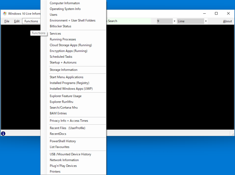 Windows 10 Live Information viewer