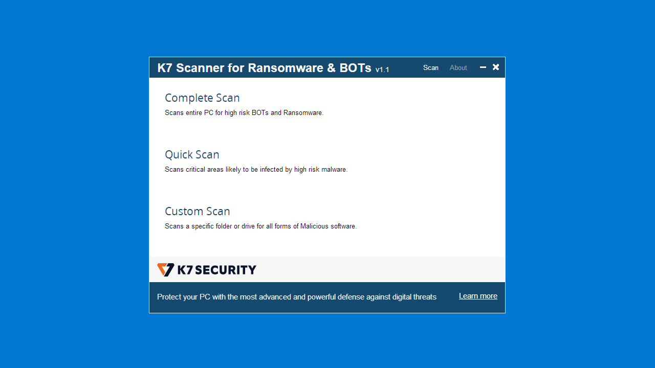 K7 Scanner for Ransomware & BOTs